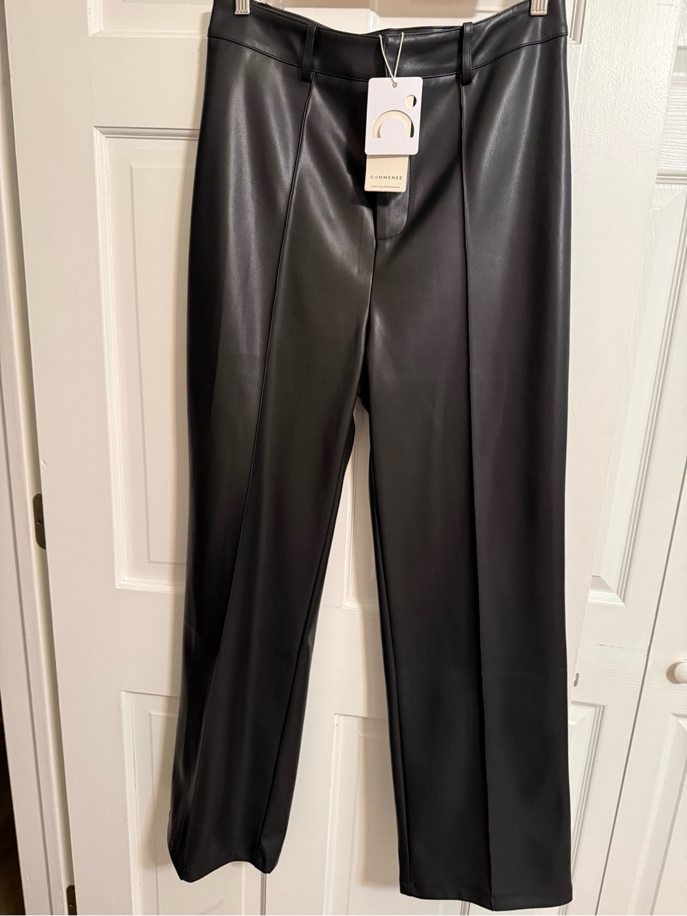 Leather-Look Straight Leg Pants - Black